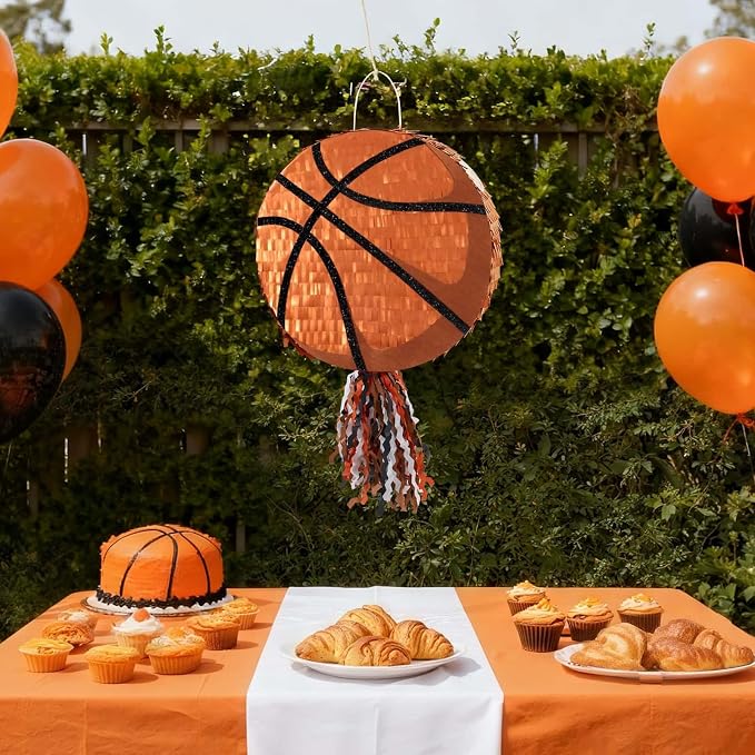 WERNNSAI Basketball Piñata - Basketball Piñata for Boys Kids Sports Birthday Party Decorations Sport Ball Birthday Games for Carnival Events Party Supplies with Blindfold and Bat