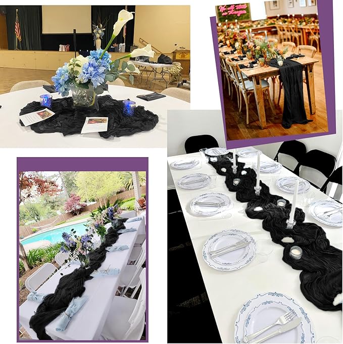 8 Pack Black Table Runner 10FT Cheesecloth Table Runner Boho Gauze Table Runners Long Rustic Sheer Fabric Table Runners for Wedding Party Bridal Shower Farmhouse & Home Decor