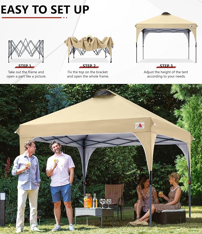 ABCCANOPY Outdoor Pop up Canopy Tent, 10x10 Instant Portable Canopy for Camping, Beach, Backyard, Beige