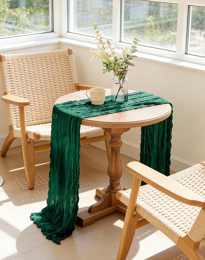 8 Pack Emerald Green Cheesecloth Table Runner 21x120 Inch Gauze Table Runners Reusable Polyester 10ft Boho Rustic Cheese Cloth Table Runner for Wedding Party Baby Shower