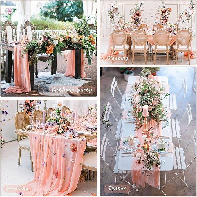 12 Pack 13Ft Cheesecloth Table Runner 35x157 Inch Boho Gauze Table Runner Cheese Cloth Long Table Runners Rustic Table Runners for Wedding Bridal Shower Birthday Party Table Decor (Peach Coral)