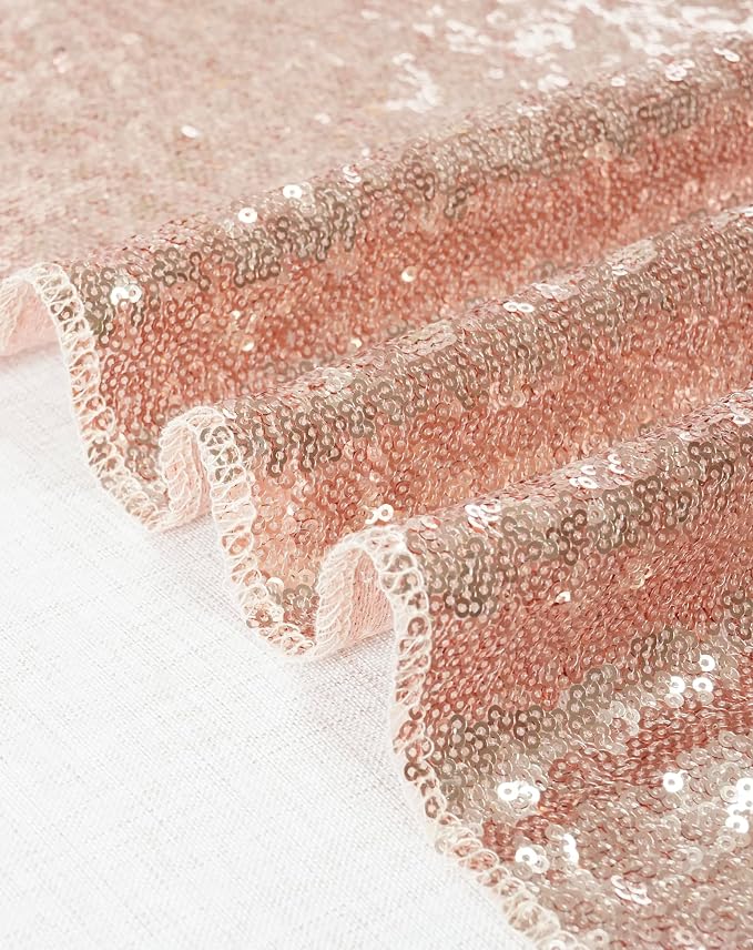 Eternal Beauty Rose Gold Tablecloth, 50x80 Inch Sequin Rectangle Table Cover for Mother's Day Cake Dessert Exhibition Party Birthday Events