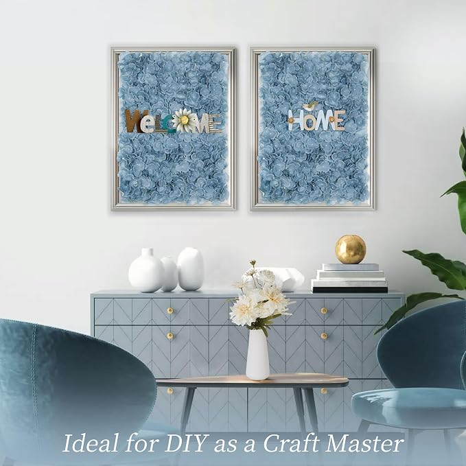 BLOSMON Flower Wall Panel Backdrop - 6 Pcs 24 x 16 Inch Dusty Blue Artificial Hydrangea Floral Backdrop for Wedding Party Baby Bridal Shower Decor, Hanging Fake Silk Hydrangea Wall DIY Decoration