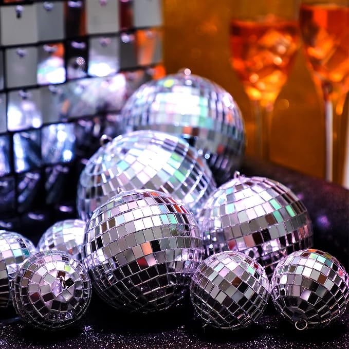MTLEE 20 Pcs Disco Balls Decorations Assorted Size Party Decor Disco Ball Ornaments Mirror Mini Large Hanging with Rope for Wedding Festival Stage Prop Garden