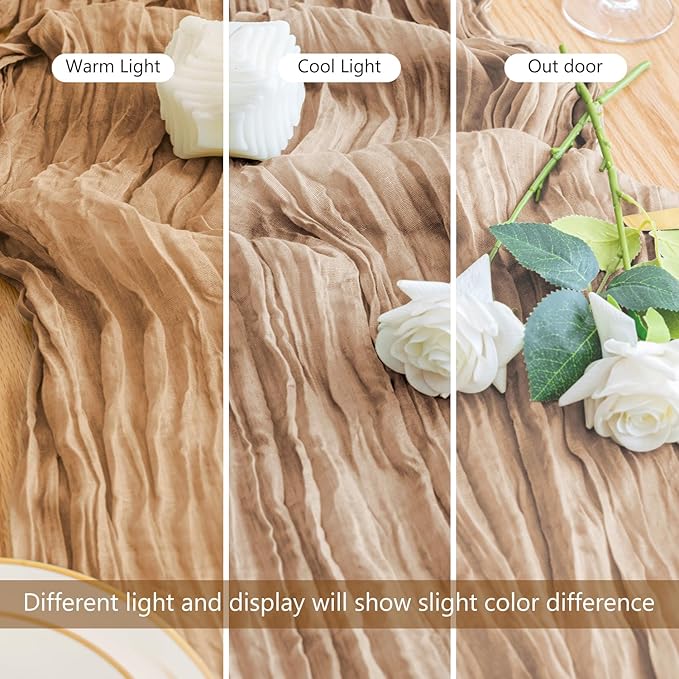 4PCS Table Runner Cheesecloth 10FT Nude Boho Gauze Cheese Cloth Rustic Sheer Table Runners for Wedding Bridal Baby Shower Party Decoration