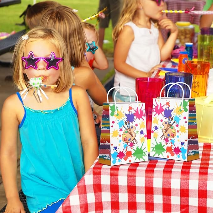 Pajean 36 Pieces Paint Splatter Party Bags with Handle Art Painting Candy Treat Goodie Gift Tote Bags Party Goodies Pouches for Birthday Baby Shower Decorations Gift Wrapping Supplies (Bright Style)