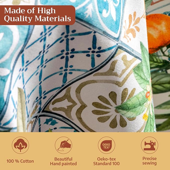 Maison d' Hermine Table Cloth Round Table 100% Cotton 69 Round Inches Tablecloth Reusable Decorative for Dining Kitchen Room Farmhouse Party Home Hotel Restaurant Spring Summer - Agrume