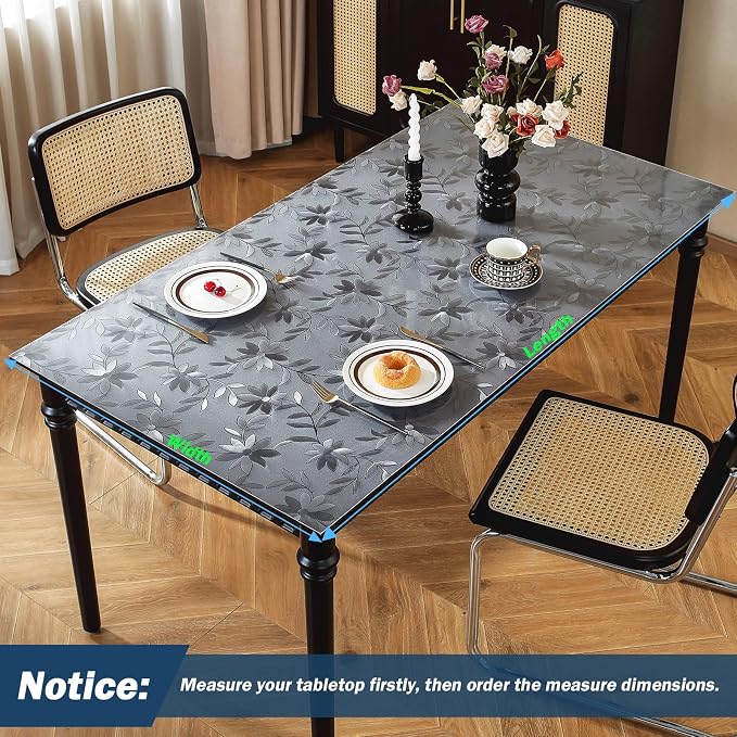 OstepDecor Floral Table Protector 40 x 80 Inch, 1.5mm Thick Plastic Table Cover, Waterproof Dining Tabletop Protector Rectangle Vinyl Tablecloth PVC Desk Pad Mat for Kitchen, Wooden Table