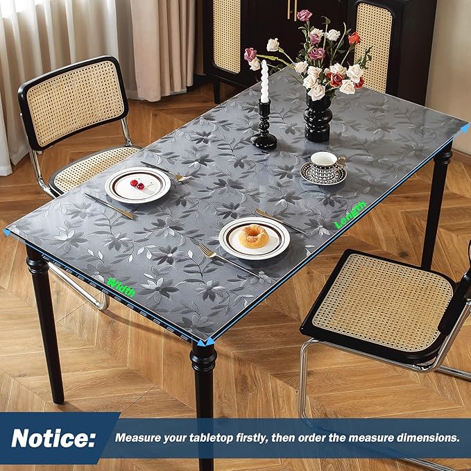 OstepDecor Floral Table Protector 16 x 32 Inch, 1.5mm Thick Plastic Table Cover, Waterproof Desk Protector Mat Desk Cover Rectangle Vinyl Tabletop Protector for Home Office Desktop