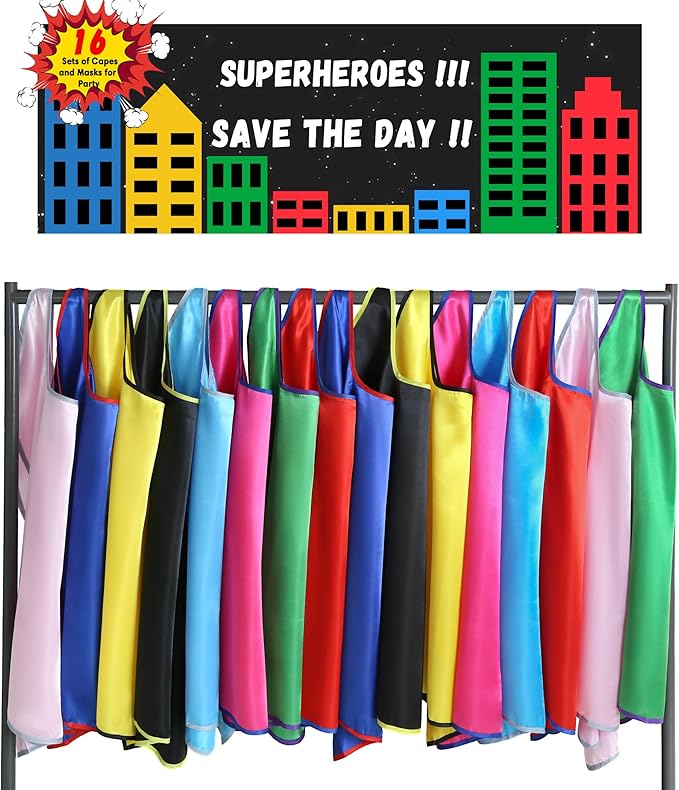 D.Q.Z Superhero Capes and Masks for Kids 16 Set, Boys Super Hero Party Favor Costume, 3 years old Girls Gifts Birthday Toys (Multicolor)