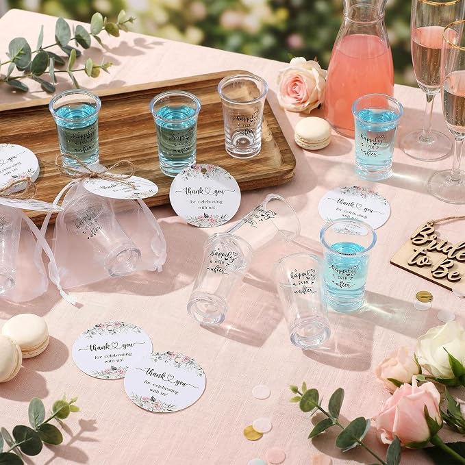 Reallnaive 30 Sets Bridal Shower Favors for Guests Happily Ever After Bride Acrylic Clear Shot Glasses with Thank You Tags and Organza Bag Wedding Party Favors Souvenir Gift for Bachelorette Bridal