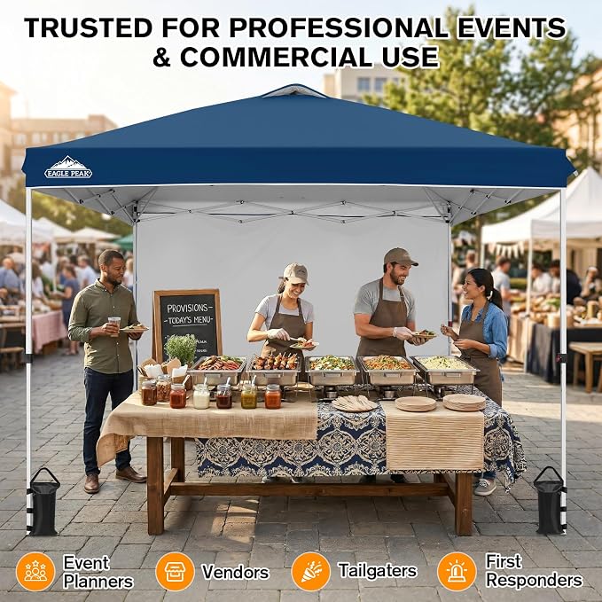 EAGLE PEAK Commercial Canopy 10x10 Pop Up Canopy Tent with 1 Sidewall, Easy Setup Heavy Duty Instant Event Shelter for Vendors & Markets, Outdoor Sun Shade, Dark Blue