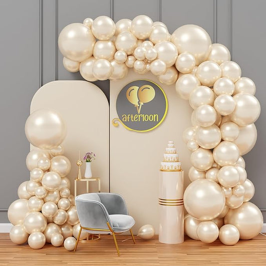 AFTERLOON® Biodegradable Balloons 116pcs Pearl White Ivory Double Stuffed Balloon Different Size 5/10/12/18 Inch Garland Arch kit for Wedding Bride to be Engagement Bridal Shower Birthday Baby Party