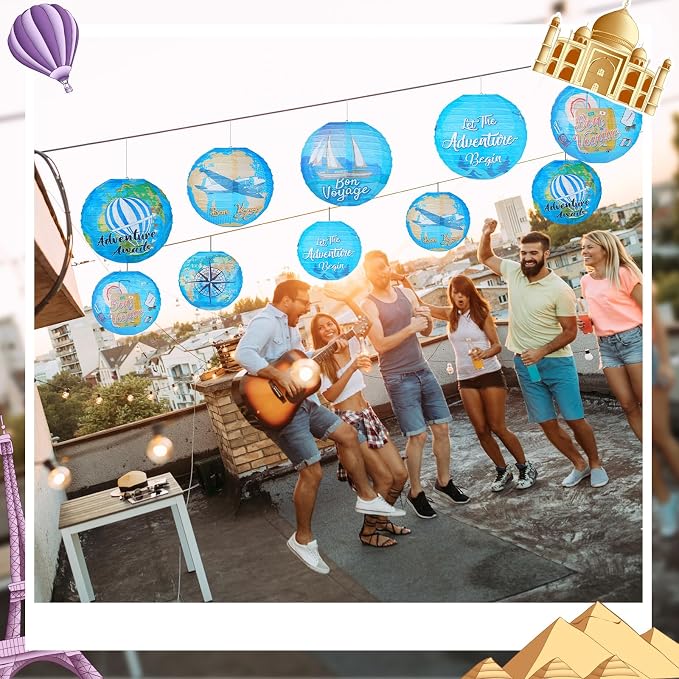 Panelee 12 Pcs Travel Around The World Paper Lanterns Party Decorations 8 Inch Hanging Round Hanging Paper Party Decorations for Holiday Indoor Outdoor Supplies