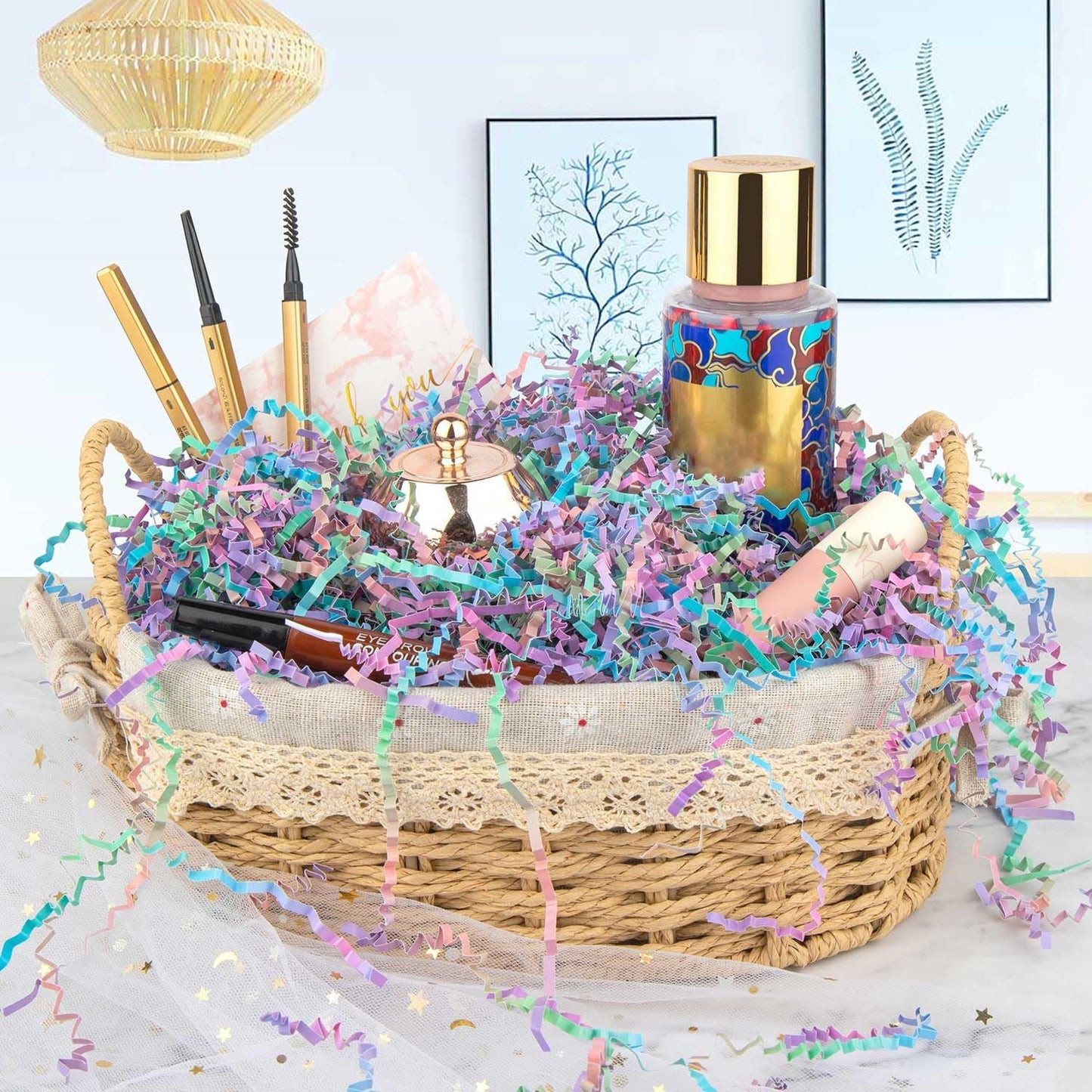 Caleihd Crinkle Cut Paper Grass Cushion Paper Streamer for Christmas Wedding Birthday Bridesmaid Engagement Craft Gift Boxes Bags Filler Decoration 4.5oz Multi-color