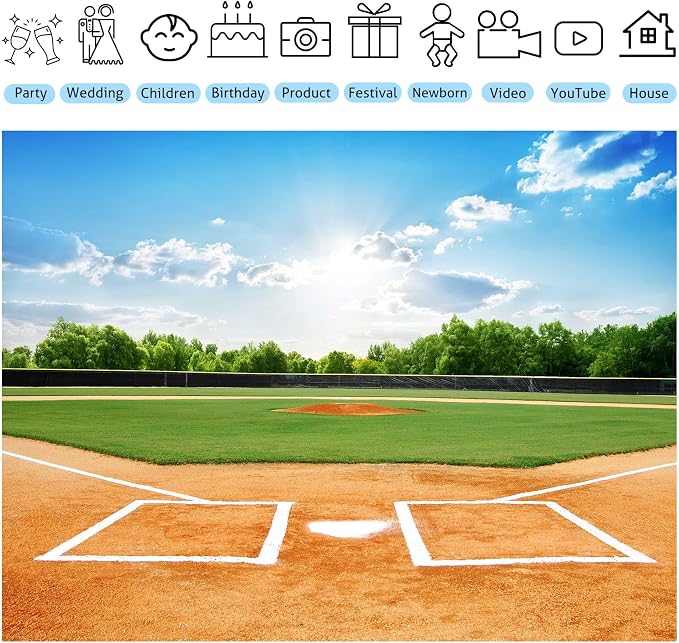 10x8ft Baseball Backdrop Baseball Field Stadium Photography Backgrounds for Sports Birthday Baby Shower Party Decor Baseball Theme Boys Students Adults Portrait Photo Booth Props
