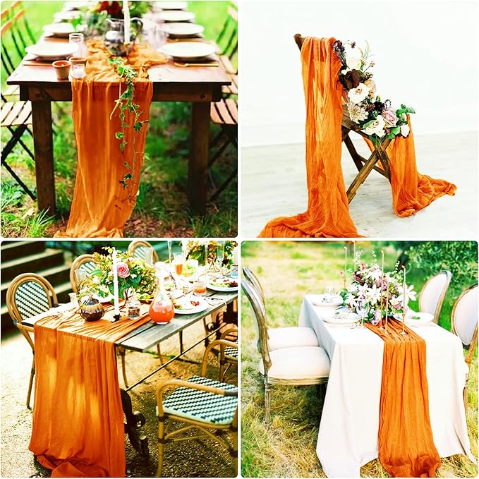 8 Pack Orange Cheesecloth Table Runner 10Ft Gauze Cheese Cloth Table Runner 35x120Inch Boho Table Runners for Wedding Banquet Event Anniversary Bridal Baby Shower Birthday Party Engagement Table Décor