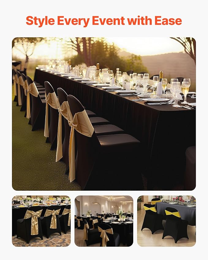 VEVOR Chair Covers, Polyester Spandex Chair Cover, Stretch Slipcovers for Wedding Party Dining Banquet Flat-Front Chair Covers (Black-c, 150PCS)