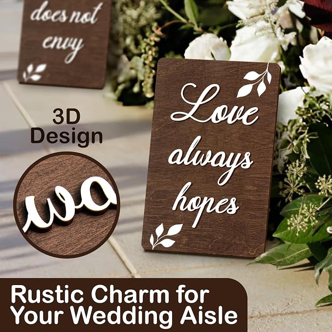 Stofinity Rustic Wedding Aisle Signs - Set Of 8, 1 Corinthians 13 Wooden Wedding Decor Signs