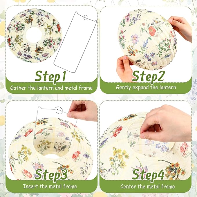 Honoson 12 Pcs Wildflower Paper Lanterns Spring Floral Wildflower Party Decorations Hanging 10 Inch Chinese Lanterns for Wedding Bridal Shower Baby Shower Tea Party Decorations