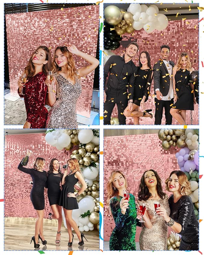 Rosegold Shimmer Wall Backdrop 24 Panels Cover 6 x 4 Ft, Photo Backdrops for Wedding,Anniversary,Birthday,Party Decoration