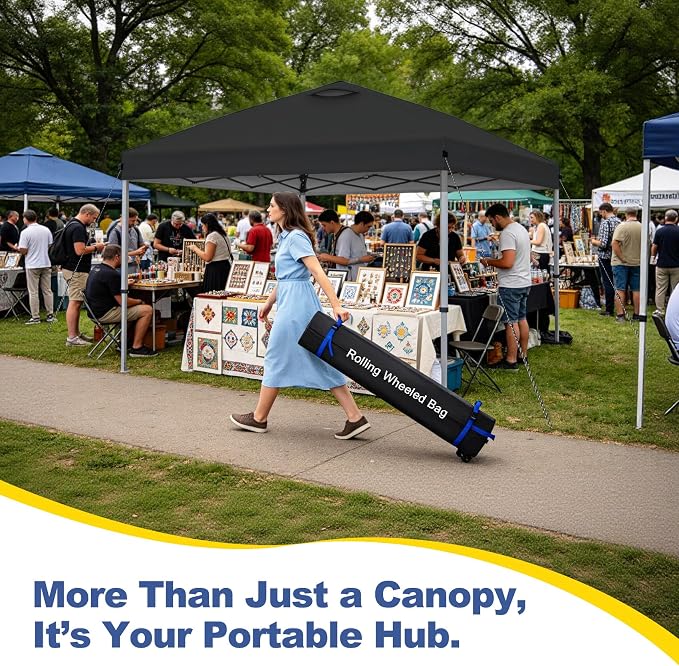 Explore Land 10x10 Pop Up Canopy with One Push Setup Heavy Duty Outdoor Sun Shade Tent for Beach,Camping,Events,Parties(Black)