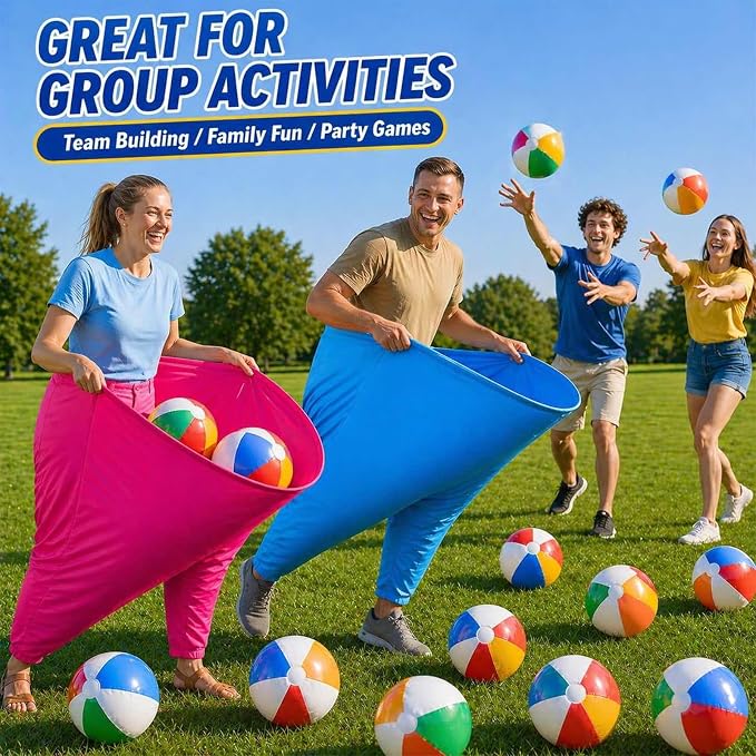 4-Color Team Granny Pants Yard Game with 20 Inflatable Balls & 2 Air Pumps (Random Colors) - Complete Adult Party Set for 8+ Players, The Ultimate Family Reunion Backyard Party Games