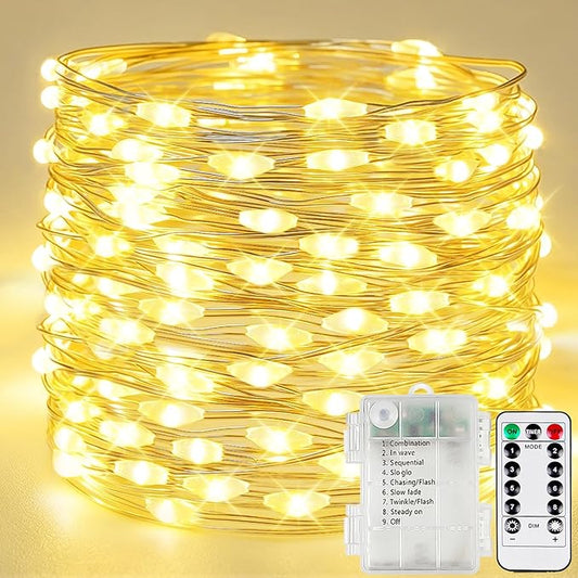 200LED 66FT Fairy Lights Battery Operated with Remote, 1 Pack Twinkle Lights Waterproof for Outdoor & Indoor, 8 Modes String Light Timer for Christmas Party Wedding Birthday Home DIY Décor(Warm White)