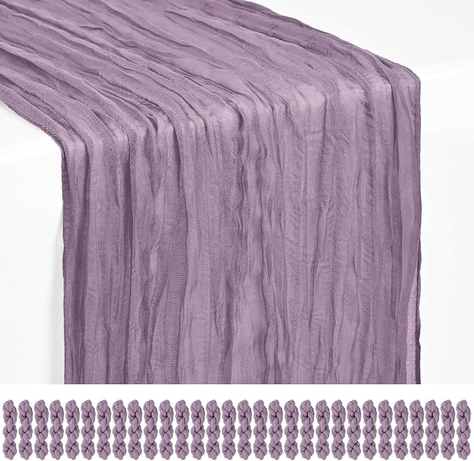 30 Pack Purple Cheesecloth Table Runner 17 x 108 inch Boho Gauze Table Runner Rustic Sheer Cheese Cloth Table Decorations for Wedding Party Baby Bridal Shower Birthday Holiday Home