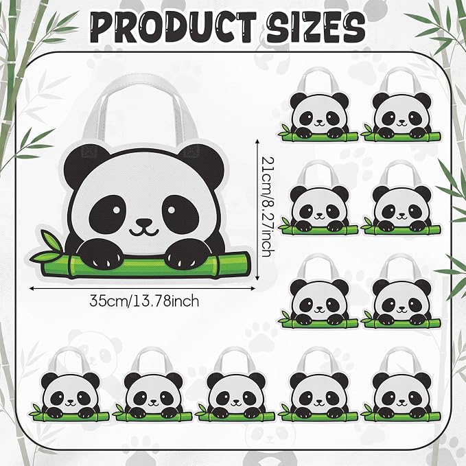 Locmeo 24 Pcs Panda Party Favors Bags 14 Inch Panda Birthday Gift Bags Bulk Nonwoven Reusable Tote Bag with Handle for Goodie Snack Treat Pandas Party Supplies Birthday Gift Decoration