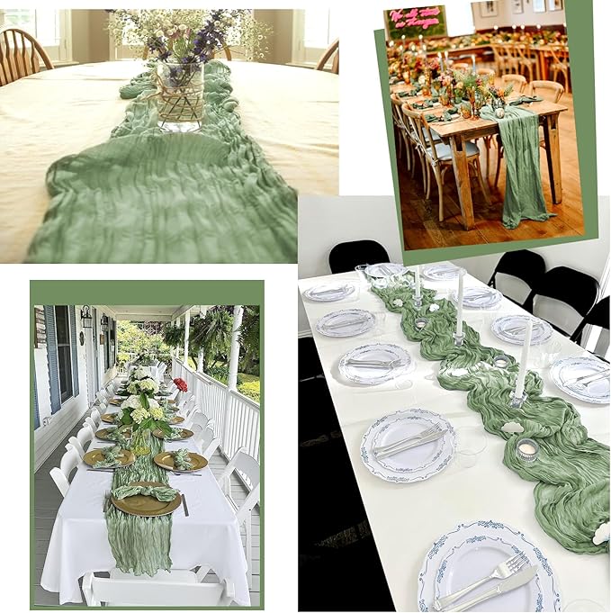 15 Pack Sage Green Table Runner 17 x 108inch Cheesecloth Table Runner Boho Gauze Table Runners Rustic Sheer Fabric Cheese Cloth Table Runners for Wedding Party Bridal Shower Farmhouse Home Decor