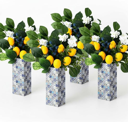 Suncalla Amalfi Coast Party Decorations 4 Blue Tiles Table Centerpieces Boxes 12 Lemon Branches 4 Floral Foam Blocks Capri Lemon Italian Mediterranean Party Supplies for Wedding Birthday Baby Shower