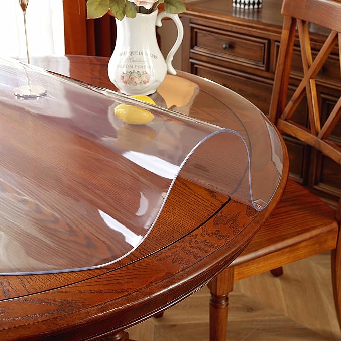 OstepDecor Clear Round Table Protector 36 Inch Thick Clear Table Cover Protector Round, Plastic Waterproof PVC Tablecloth, Vinyl Circle Table Top Protector for Dining Room Table
