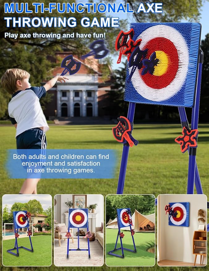 Stiatu Axe Throwing Game for Backyard,Portable Bristle Target Set with 4 Axes & 4 Darts,Axe Throwing Game Indoor Outdoor Game for Adults & Kids, Carnival Yard Games Family Party