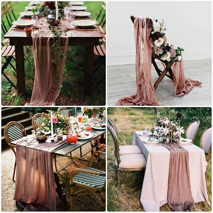 8 Pack Dusty Blush Cheesecloth Table Runner 10Ft Gauze Cheese Cloth Table Runner 35x120 Inch Romantic Boho Table Runners for Wedding Birthday Party Bridal Baby Shower Engagement Summer Home Decoration