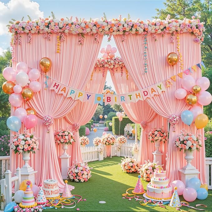 10x8ft Blush Pink Backdrop Curtains for Parties Baby Shower Photo Wrinkle Free Polyester Photoshoot Curtains Drapes Backdrop for Girls Birthday Party Gender Reveal Background 2 Panels 5x8FT