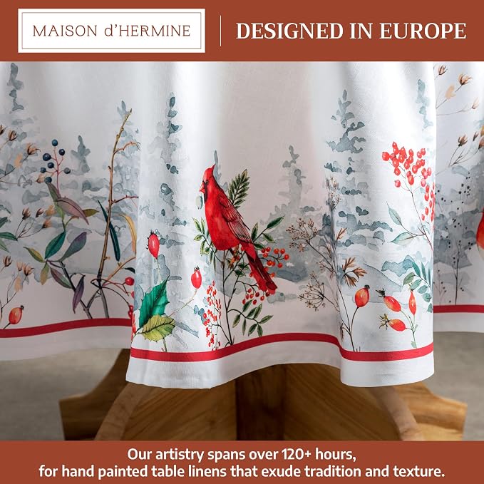 Maison d' Hermine Table Cloth Round Table 100% Cotton 63 Inches Fall Tablecloth Reusable Everyday Use for Thanksgiving Christmas Decorations Dining Farmhouse Party (Morzine)
