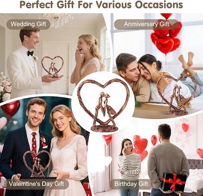 Anniversary Wedding Gift for Her Wife Husband Couple，Antique Bronze Metal Couple Figurine Heart Sculpture Love Statue,Romantic 1st to 60th Anniversary,Includes Gift Box and Gift Card,Valentines Gifts