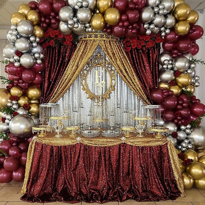 B-COOL Sequin Tablecloth Bling Party Wedding Tablecloths for Rectangular & Round Table Sparkle Sequence Table Skirts Cloths Home Kitchen Dinner Christmas New Year Parties Burgundy 90x132 Inch