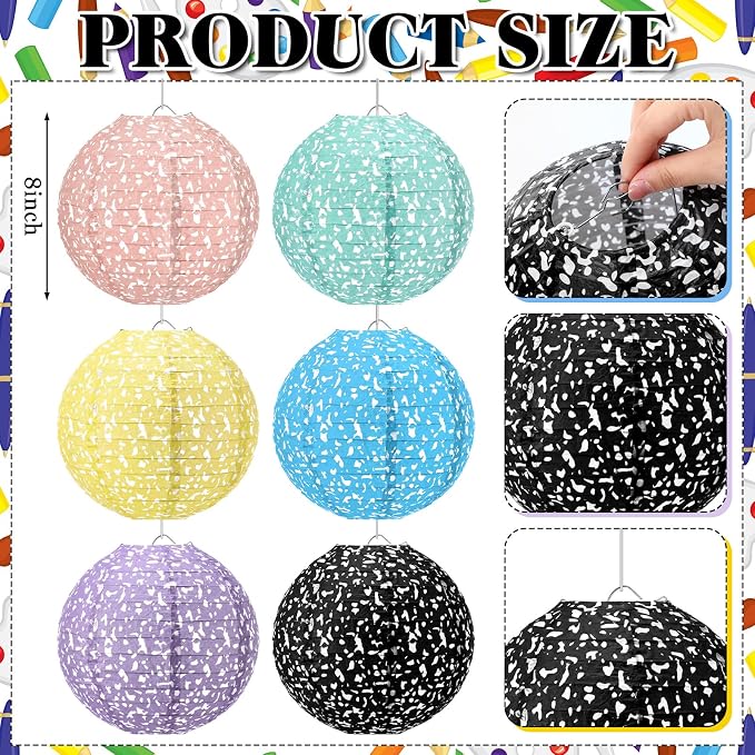 Retisee 12 Pcs Pastel Hanging Paper Lanterns Classroom Decor 8 Inch Back to School Decorations Classroom Ceiling Hanging Party Supplies for Preschool Kindergarten Birthday