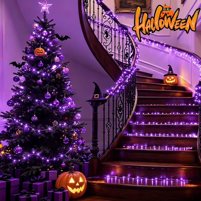 Purple Halloween Lights, 95ft 240Led 13 Modes String Lights Plug in, Twinkle Light with Timer Indoor/Outdoor for Tree Party Halloween Decorations