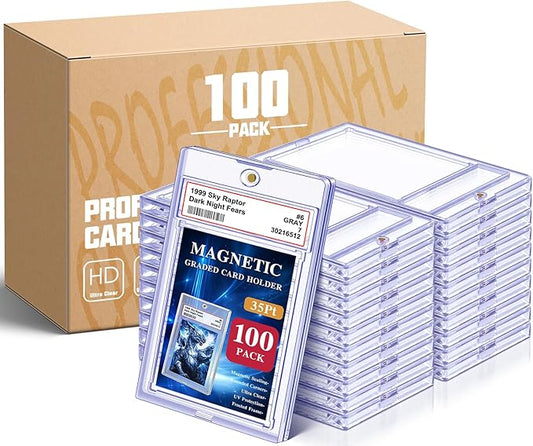 Magnetic Graded Card Slab for Trading Cards, Acrylic One Touch Card Case Holder PSA Slab Protector with Label Position Fit for TCG, MTG, Baseball Cards, Sports Cards, Game Cards(100P)