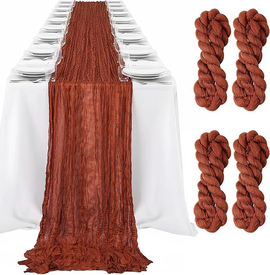 LemonRoad 4 Pcs 20ft Cheesecloth Table Runners Extra Long Boho Rustic Gauze Fabric Cheese Cloth Runner for Wedding Decorations Baby Shower Party Supplies Boho Table Bridal Shower Decor (Terracotta)