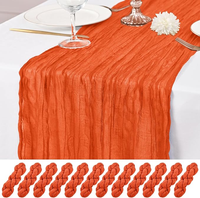 12 Pack Orange Table Runner 10Ft Cheesecloth Table Runner Rustic Gauze Table Runners Romantic Long Sheer Fabric Cheese Cloth Table Runners for Wedding Party Bridal Baby Shower