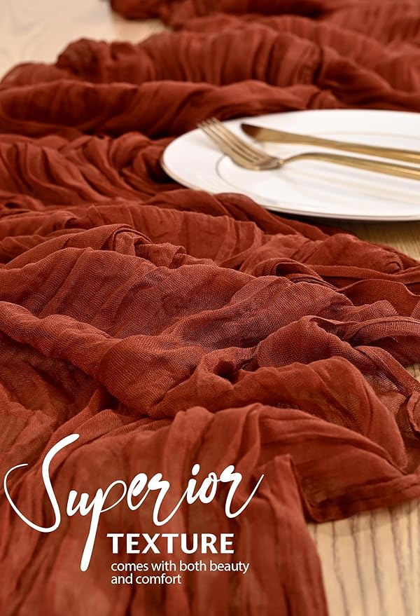 20 Pack Terracotta Cheesecloth Table Runner 10FT Fall Boho Gauze Cheese Cloth Table Runners Romantic Rustic Sheer Table Decorations for Wedding Party Baby Shower Birthday Holiday Home
