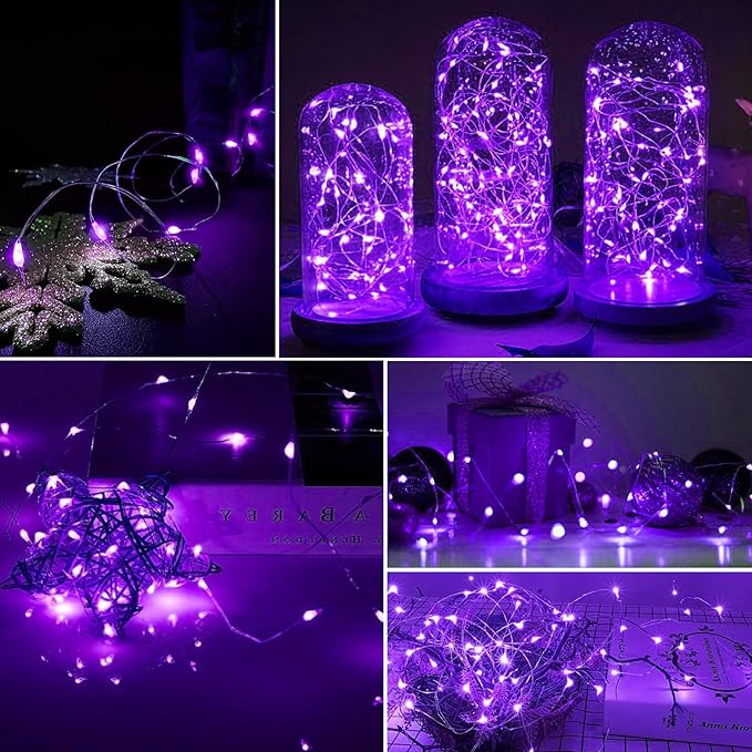 AIKEI 12 Pack LED Fairy Lights Battery Operated, Mini String Lights Waterproof 7ft 20 Led Firefly Starry Lights for Wedding Party Bedroom Garden Christmas Decoration Purple