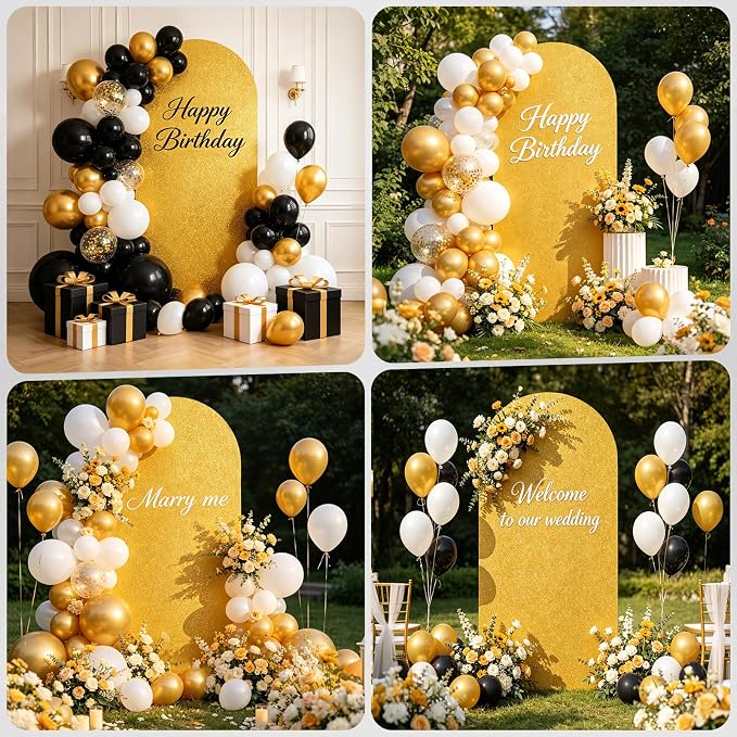 6FT Arch Backdrop with Stand Set, No-Tip Stability Foam Board Photo Booth Background for Wedding Birthday Party Ceremony Baby Shower Banquet Decoration Reusable - Gold