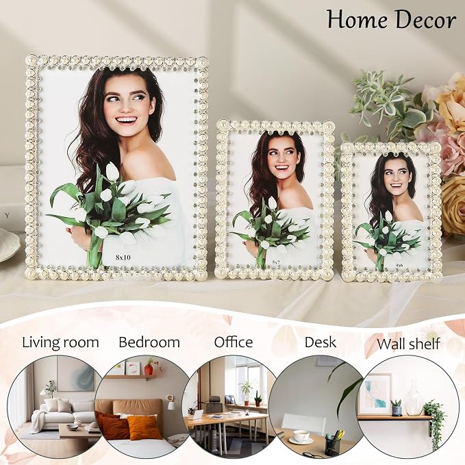 5x7 Picture Frame White Pearl Vintage Wedding Photo Frame with Glass Front | Elegant Art Decor Tabletop or Wall Display for Engagements, Anniversary, Graduation, Birthday Gifts for Women