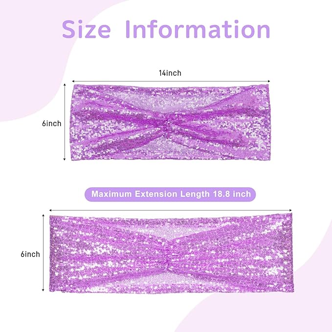 SquarePie 50 Pcs Sequin Chair Sashes Lavender Sequin Sashes Bands Decorative Ties for Wedding Party Festive Chair Cover Decor