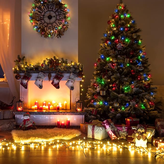 JMEXSUSS 250 LED Warm White to Multicolor String Lights Indoor, 8 Modes Warm to Multicolor Christmas Tree Lights Outdoor Waterproof for Garden Patio Party Halloween Christmas Decor